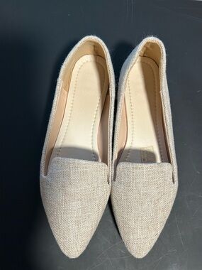 Women's Beige Pointed Toe Flats - Lightweight Slip-On